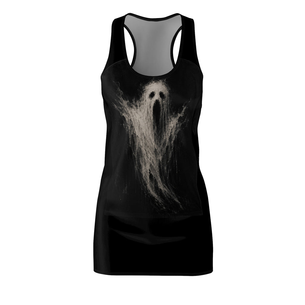 Ghost Silhouette Racerback Dress — Spooky Halloween Black AOP Women's Dress