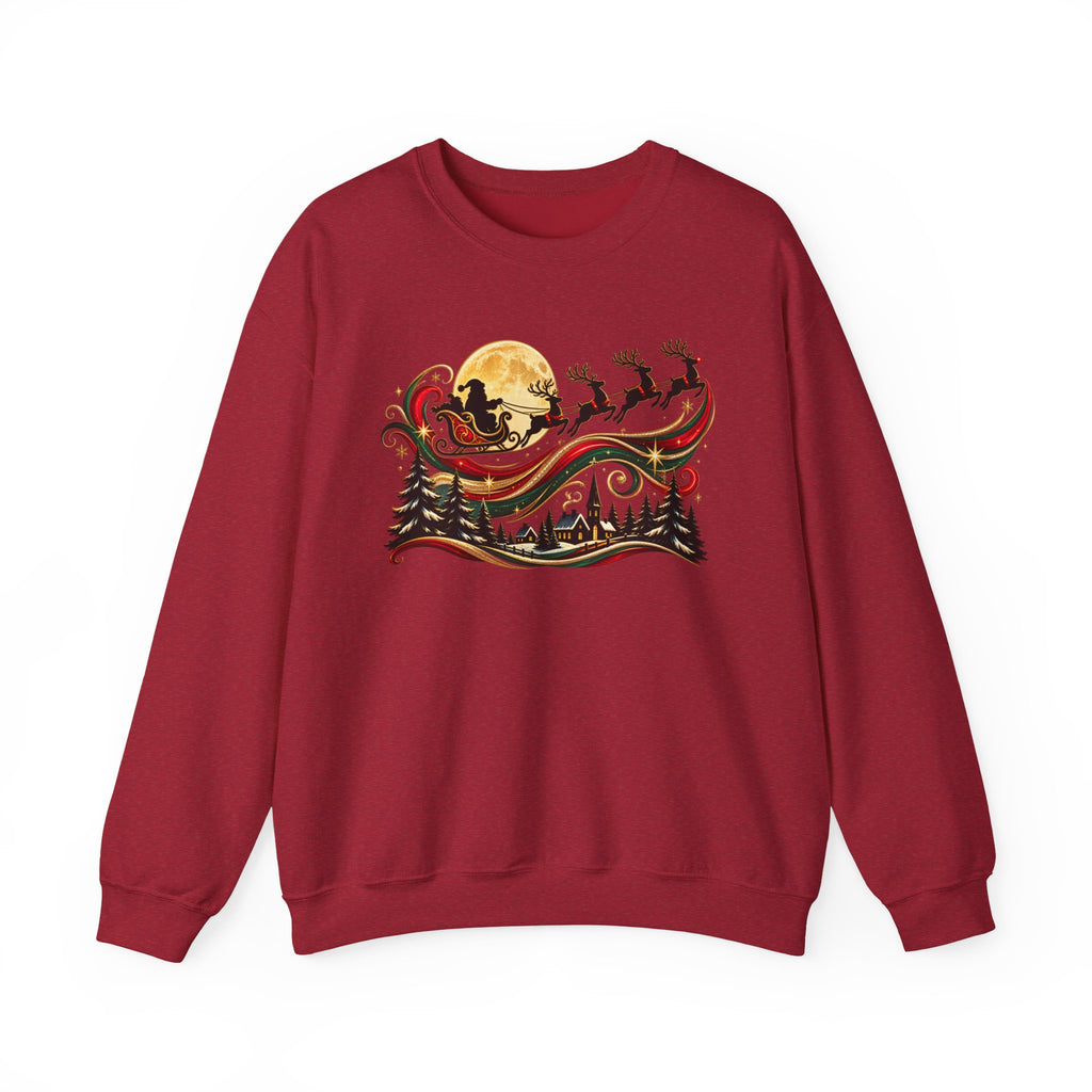 Christmas Sleigh Crewneck Sweatshirt - Santa Reindeer Moon Holiday Design