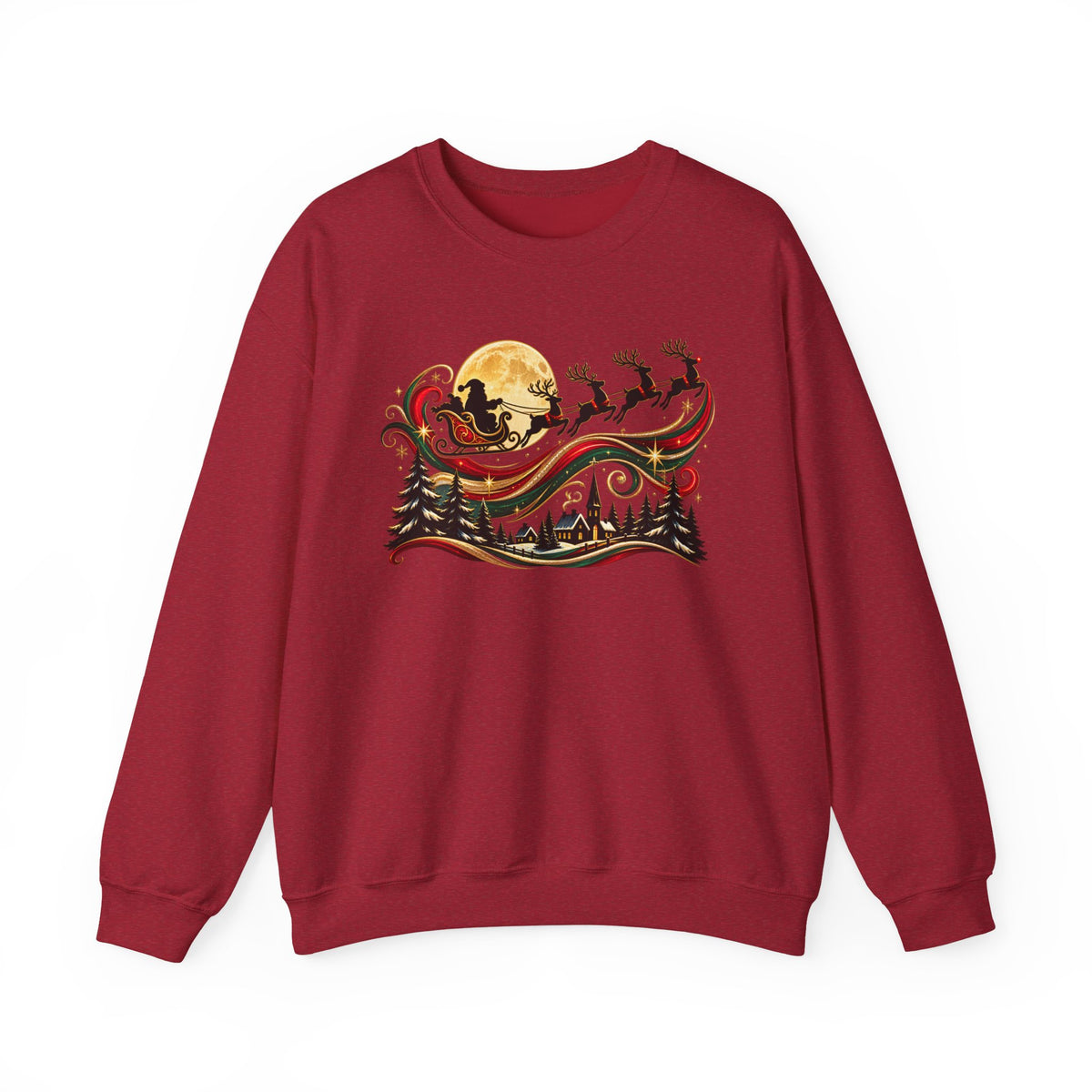 Christmas Sleigh Crewneck Sweatshirt - Santa Reindeer Moon Holiday Design