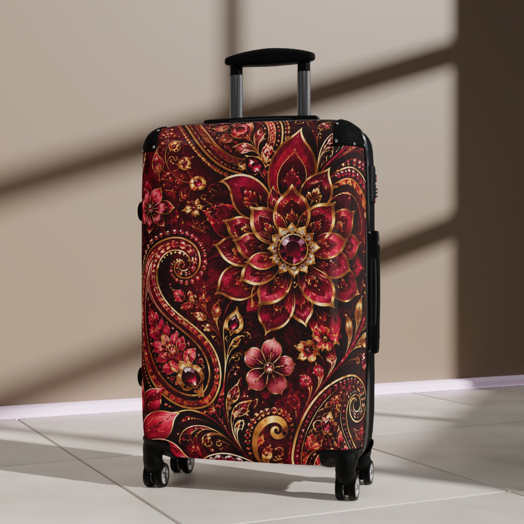 Floral Paisley Carry-On Suitcase – Red Boho Travel Luggage