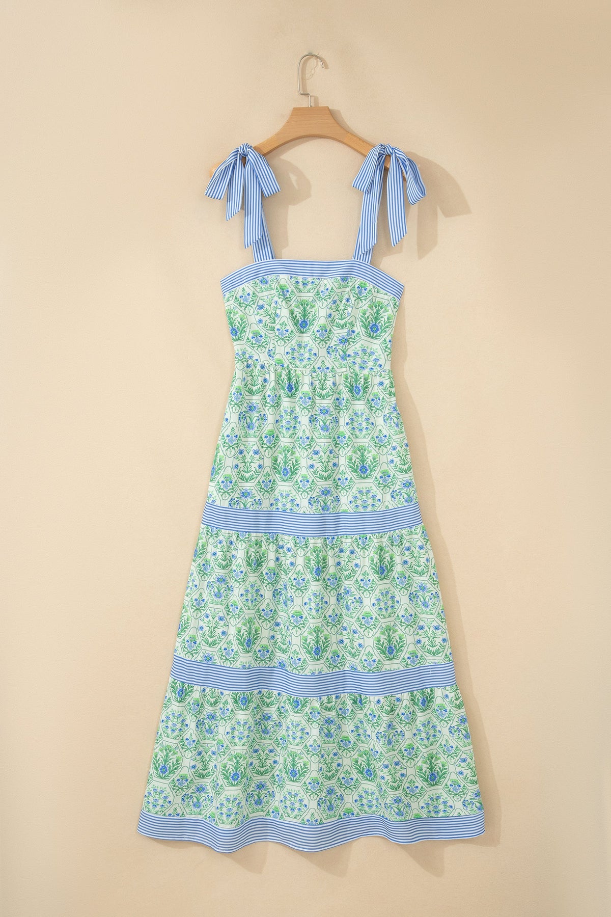 Floral Geometric Stripe Patchwork Sleeveless Dress