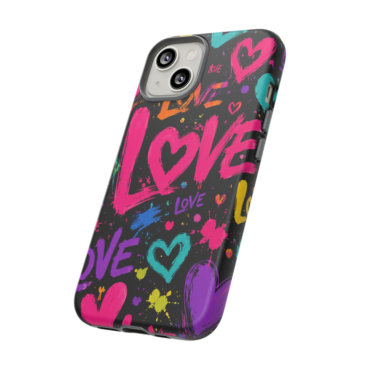 Phone Case — Neon Graffiti "Love" Hearts Protective Tough Case
