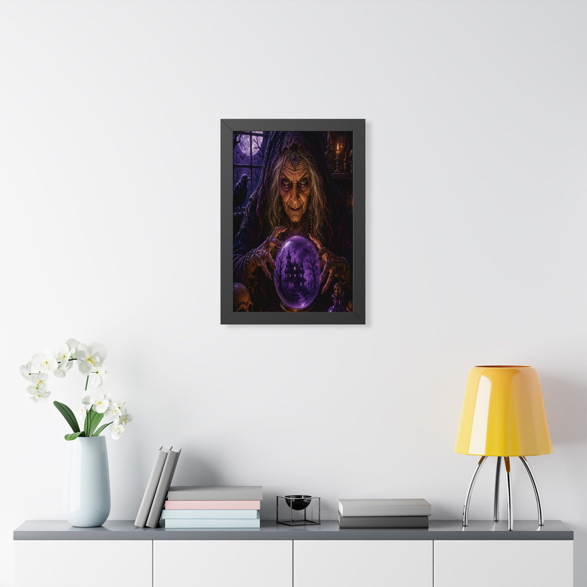Witch with Crystal Ball Framed Poster | Halloween Wall Art