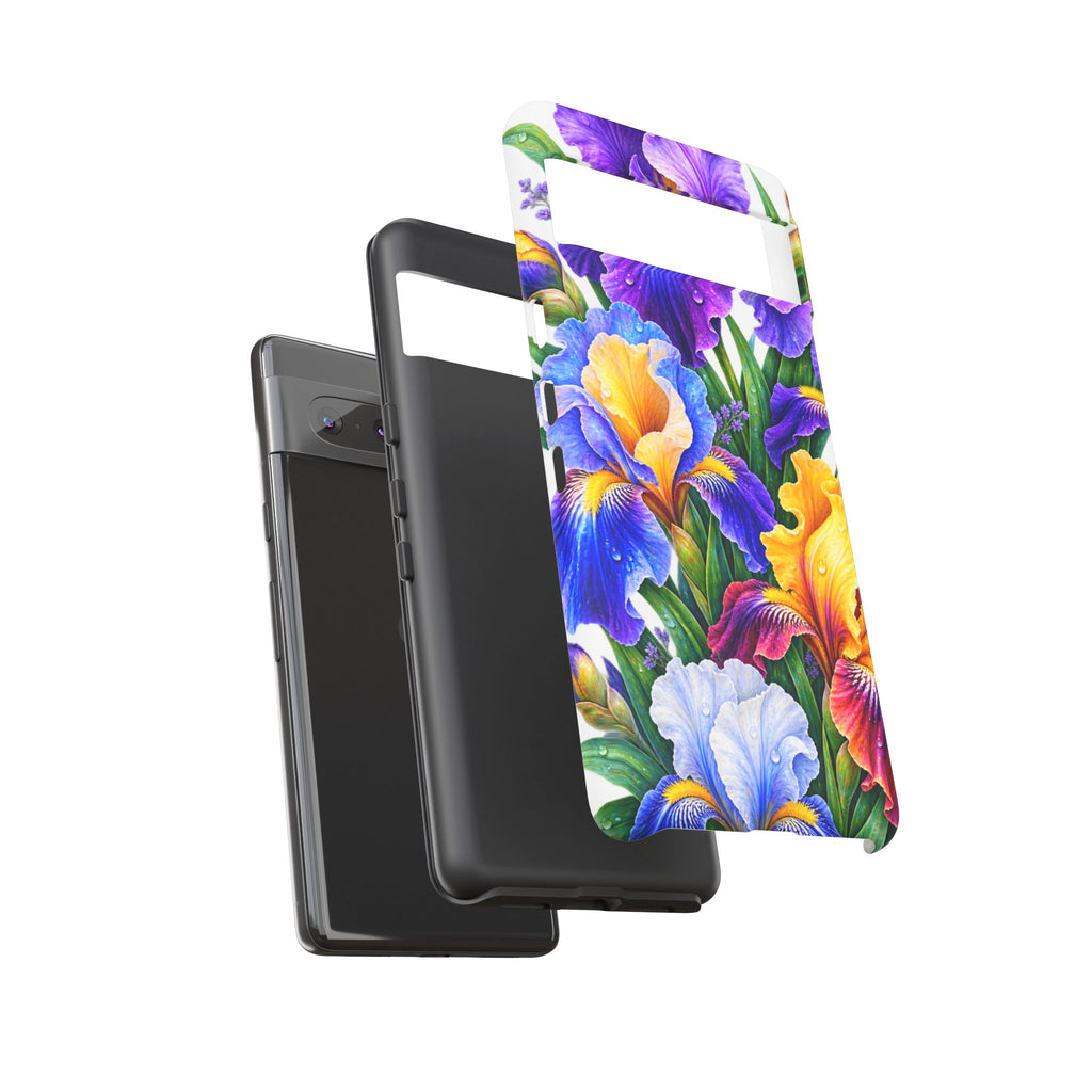 Floral Iris Tough Phone Case — Colorful Watercolor Iris Protective Cover