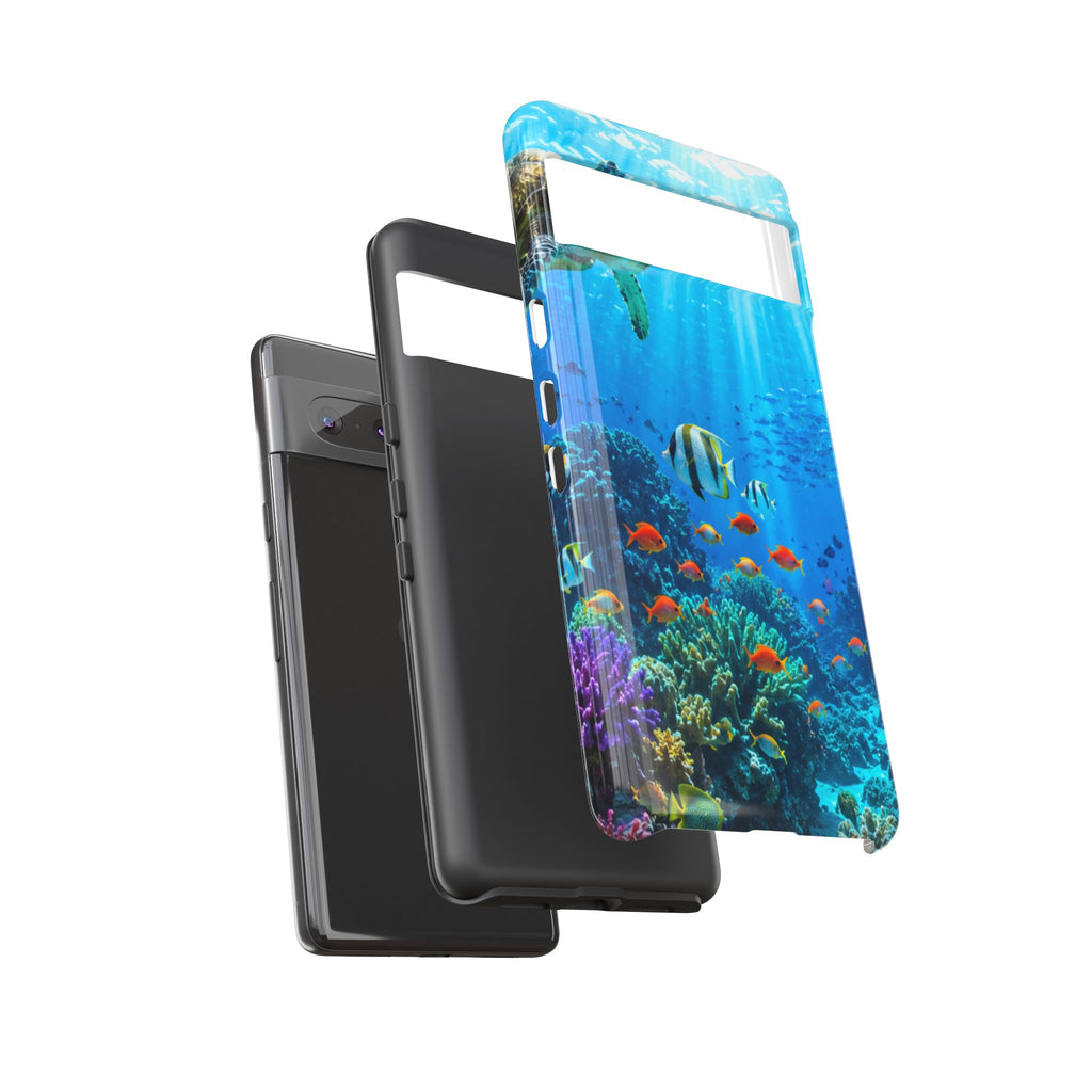 Underwater Ocean Life Tough Phone Case — Coral Reef & Sea Turtle Protective Cover