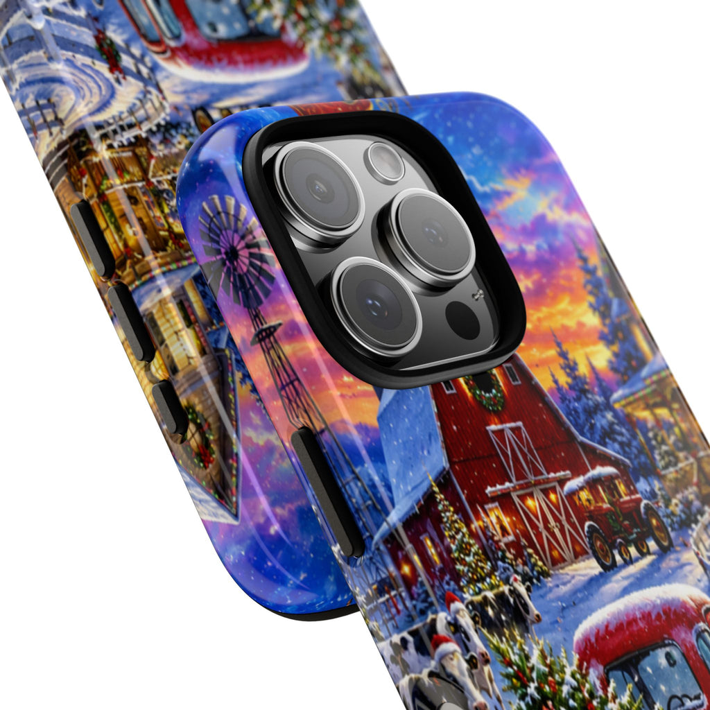 Christmas Farm Phone Case — Vintage Red Truck in Snowy Holiday Scene