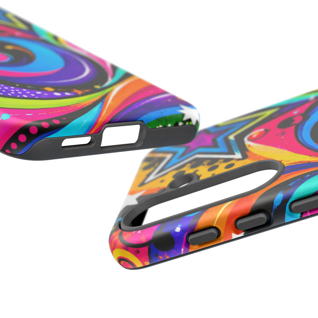 Psychedelic Swirl Phone Case — Bold Retro Stars & Neon Pop Art Tough Case
