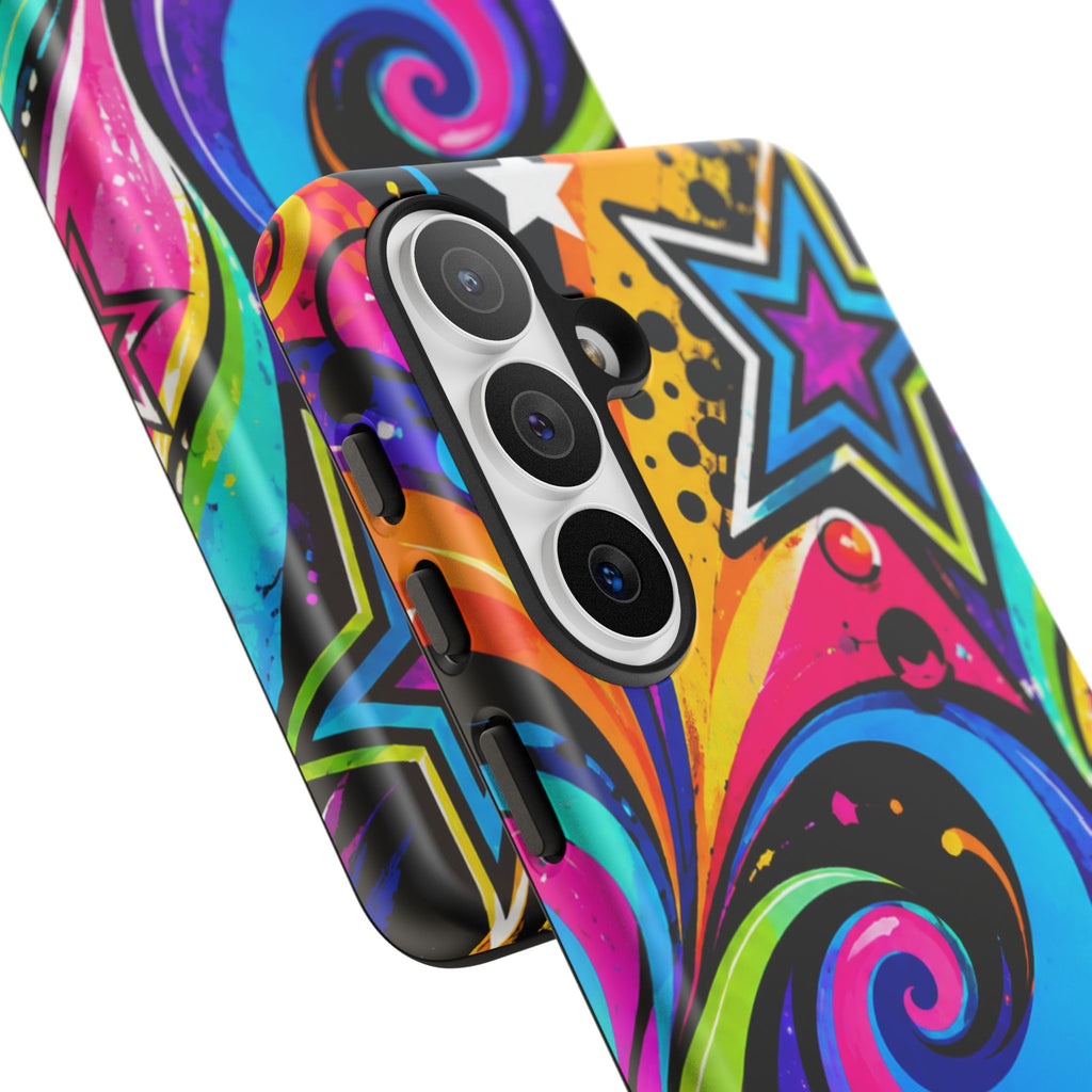 Psychedelic Swirl Phone Case — Bold Retro Stars & Neon Pop Art Tough Case