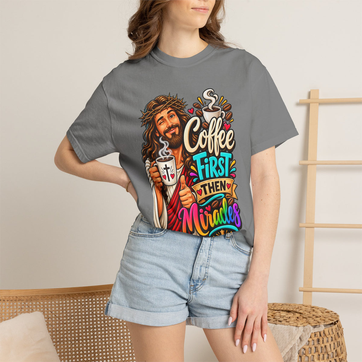 Coffee First Then Miracles Jesus T-Shirt