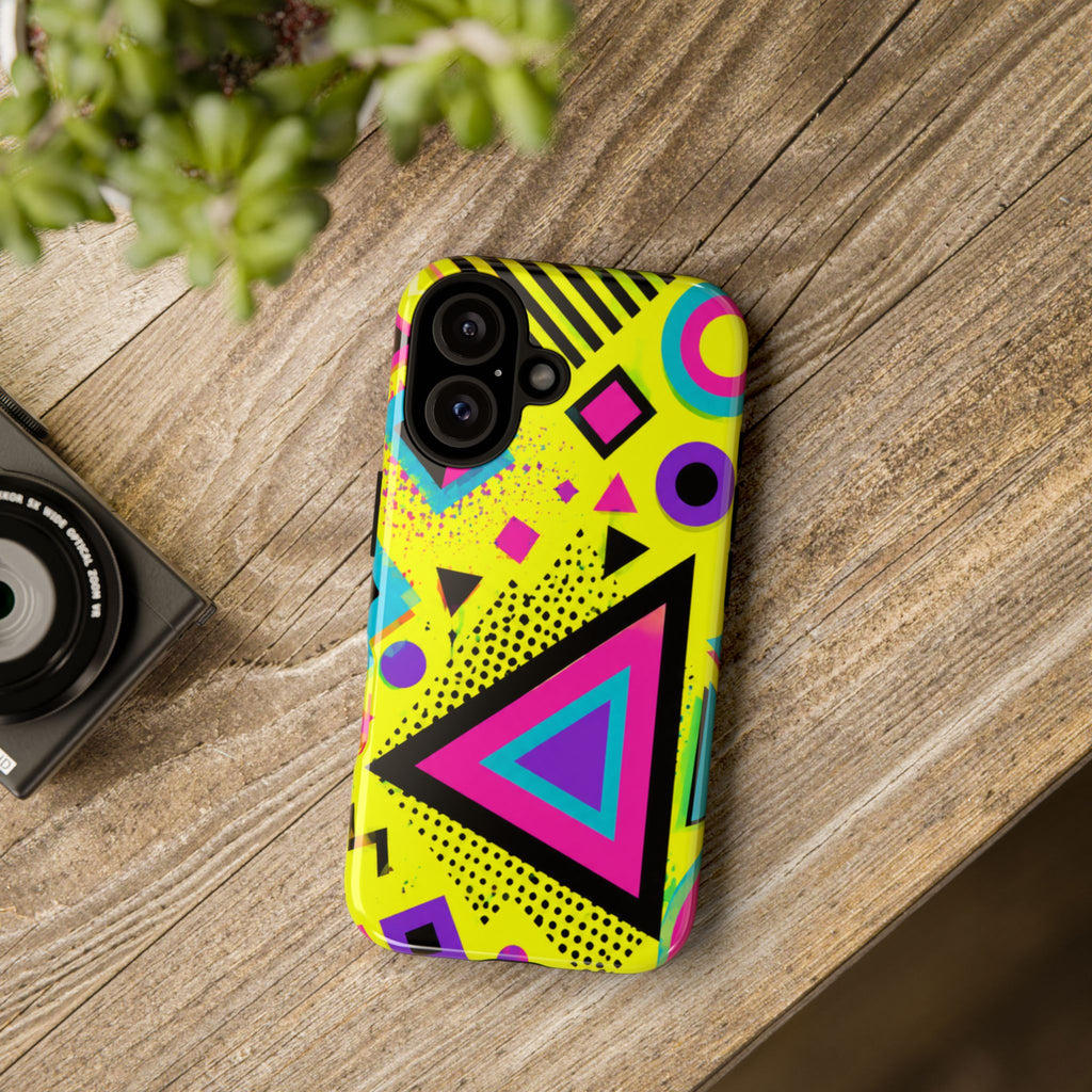 Retro 80s Geometric Phone Case — Neon Memphis Triangle Design