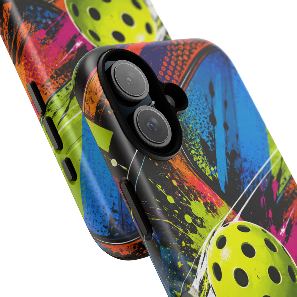 Pickleball Phone Case – Neon Paddle & Ball Splash Tough Case