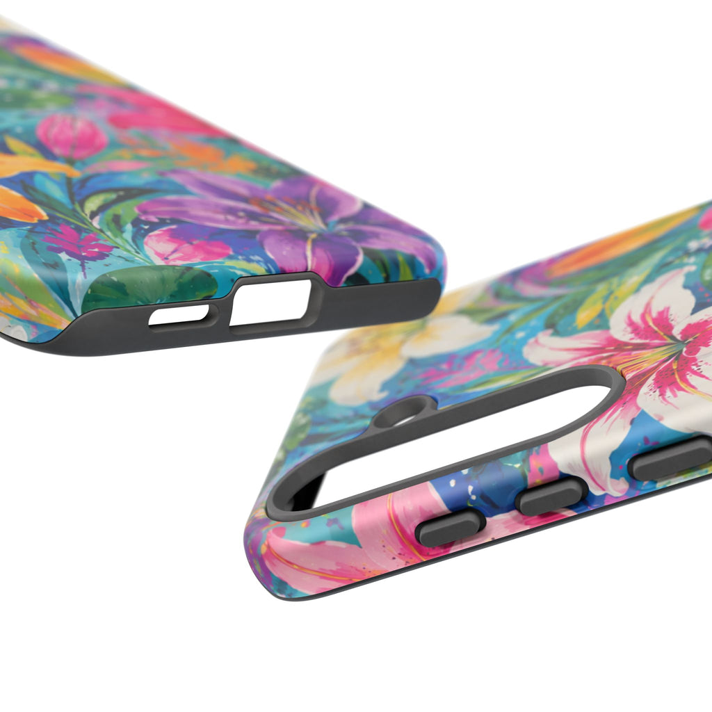 Floral Lily Tough Phone Case — Colorful Tropical Flower Protective Cover