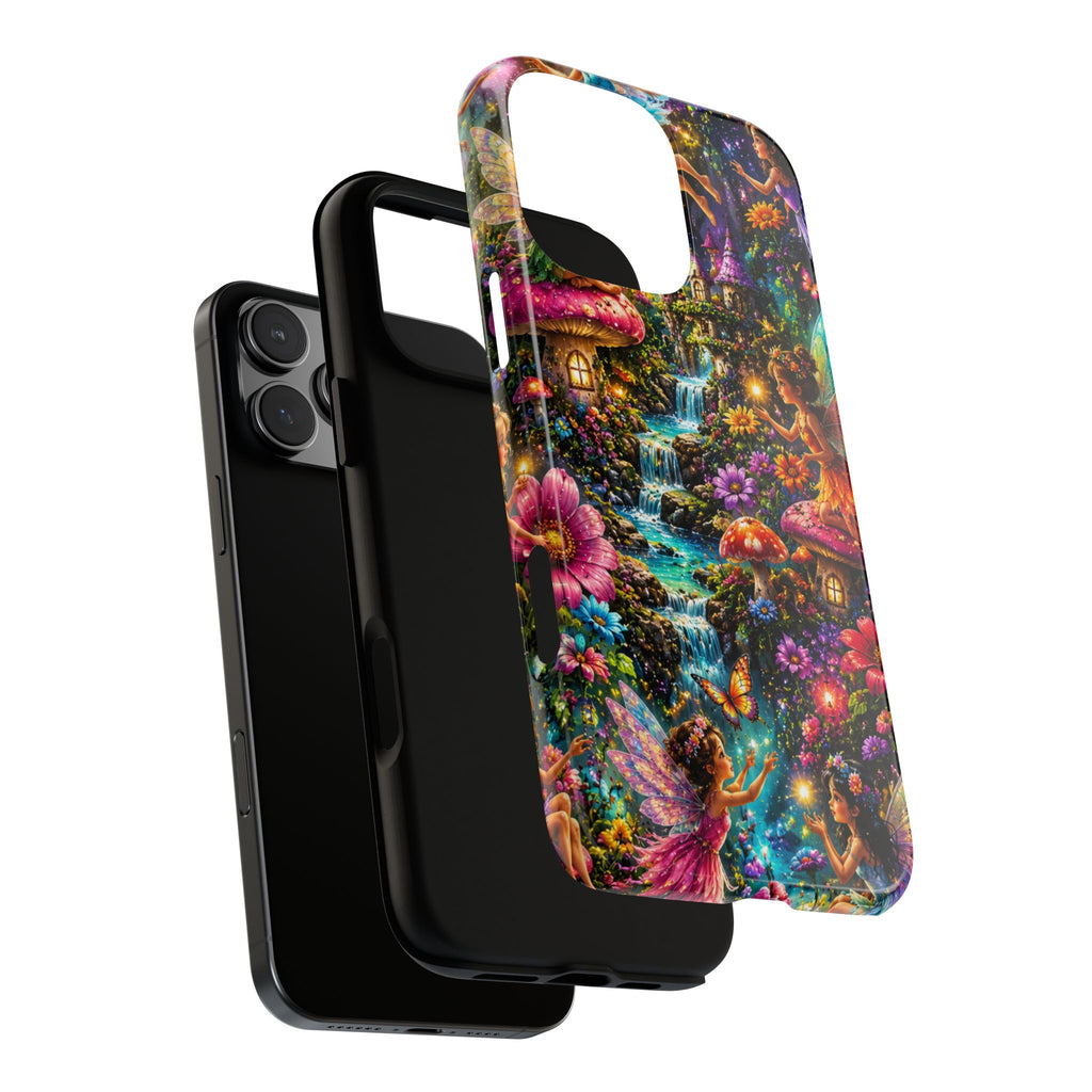 Fairy Garden Tough Phone Case — Whimsical Cottage, Waterfall & Mushroom Artwork