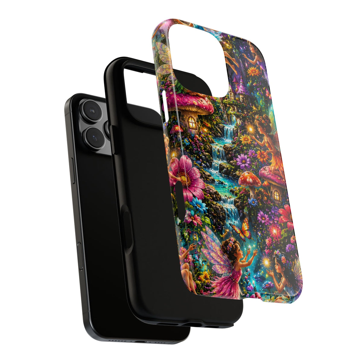 Fairy Garden Tough Phone Case — Whimsical Cottage, Waterfall & Mushroom Artwork