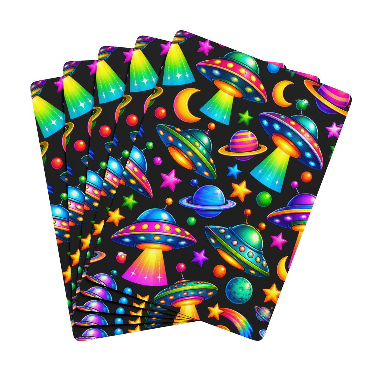 UFO Neon Poker Playing Cards — Retro Space-Themed Card Deck for Game Night
