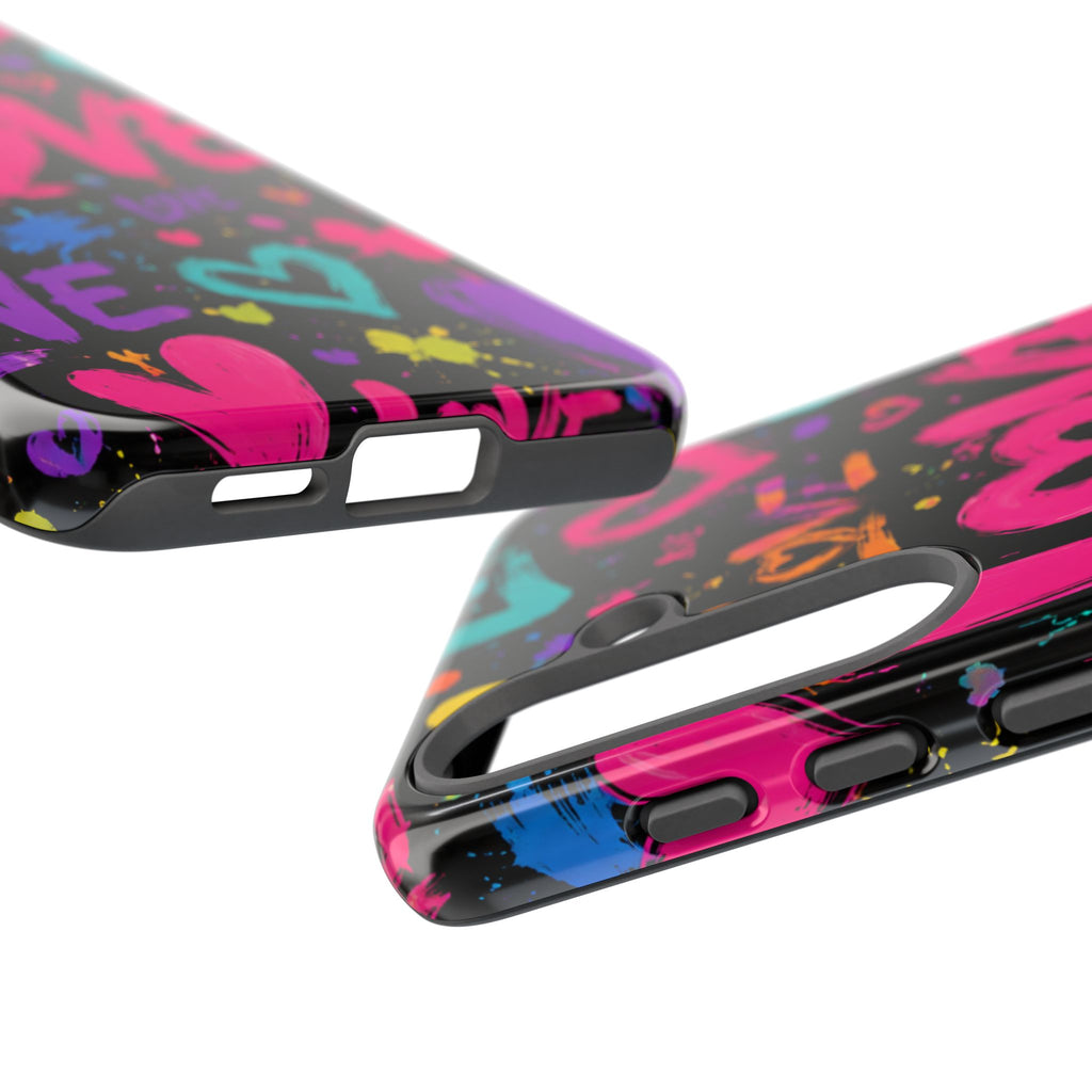 Phone Case — Neon Graffiti "Love" Hearts Protective Tough Case