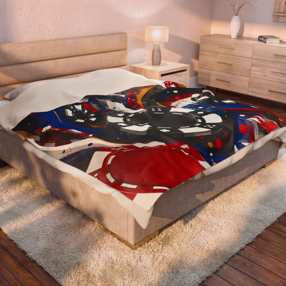 Casino Chips Velveteen Plush Blanket — Poker Night Throw for Gamblers & Game Rooms