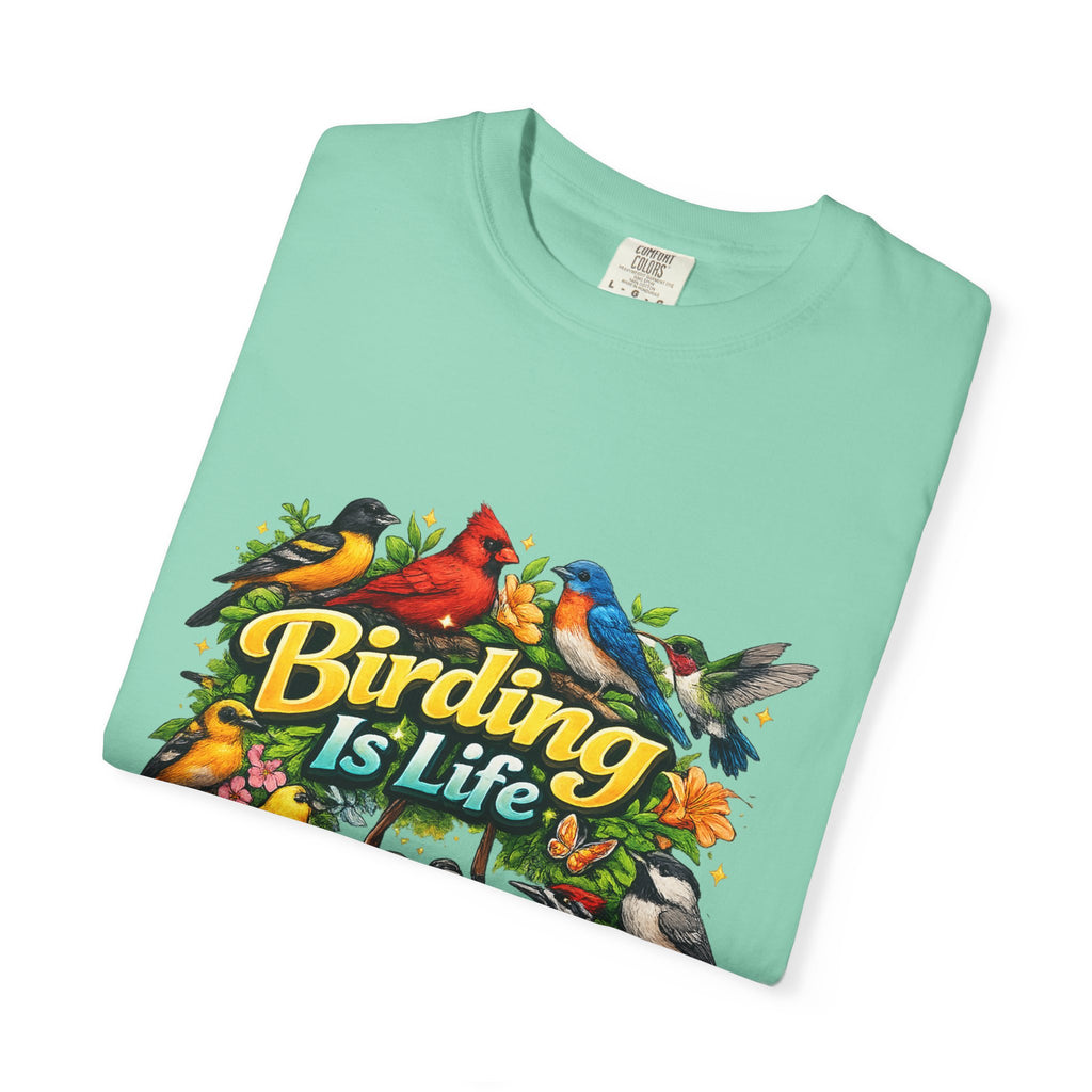 Birding Is Life T-shirt | Colorful Songbirds, Binoculars, Floral Design