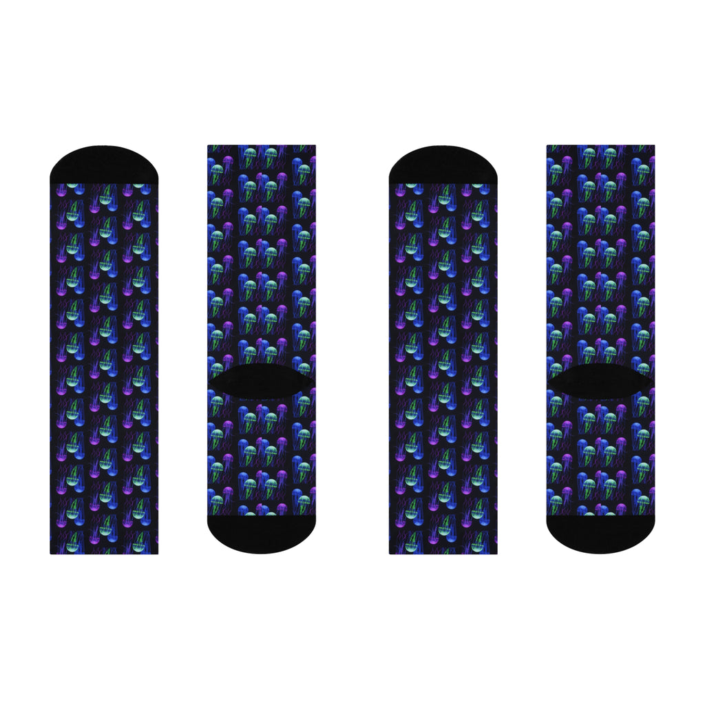 Jellyfish Pattern Crew Socks — Neon Ocean Cushioned Socks