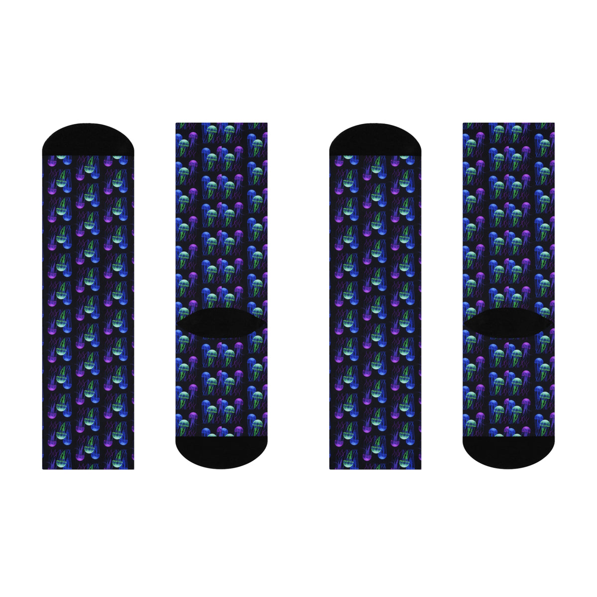 Jellyfish Pattern Crew Socks — Neon Ocean Cushioned Socks