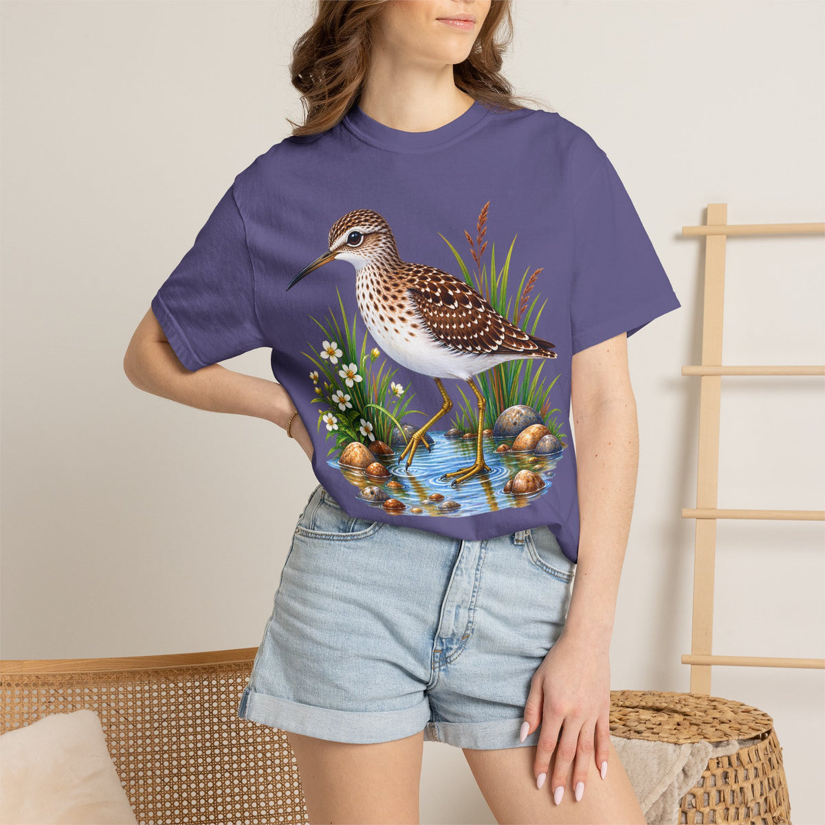 Shorebird Illustration T-Shirt — Marsh Sandpiper Graphic Tee