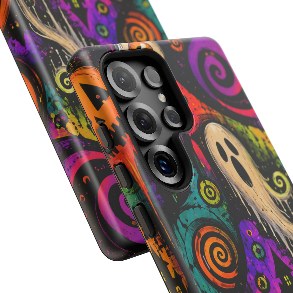 Halloween Ghost Phone Case — Colorful Spooky Skull & Haunted House Tough Case