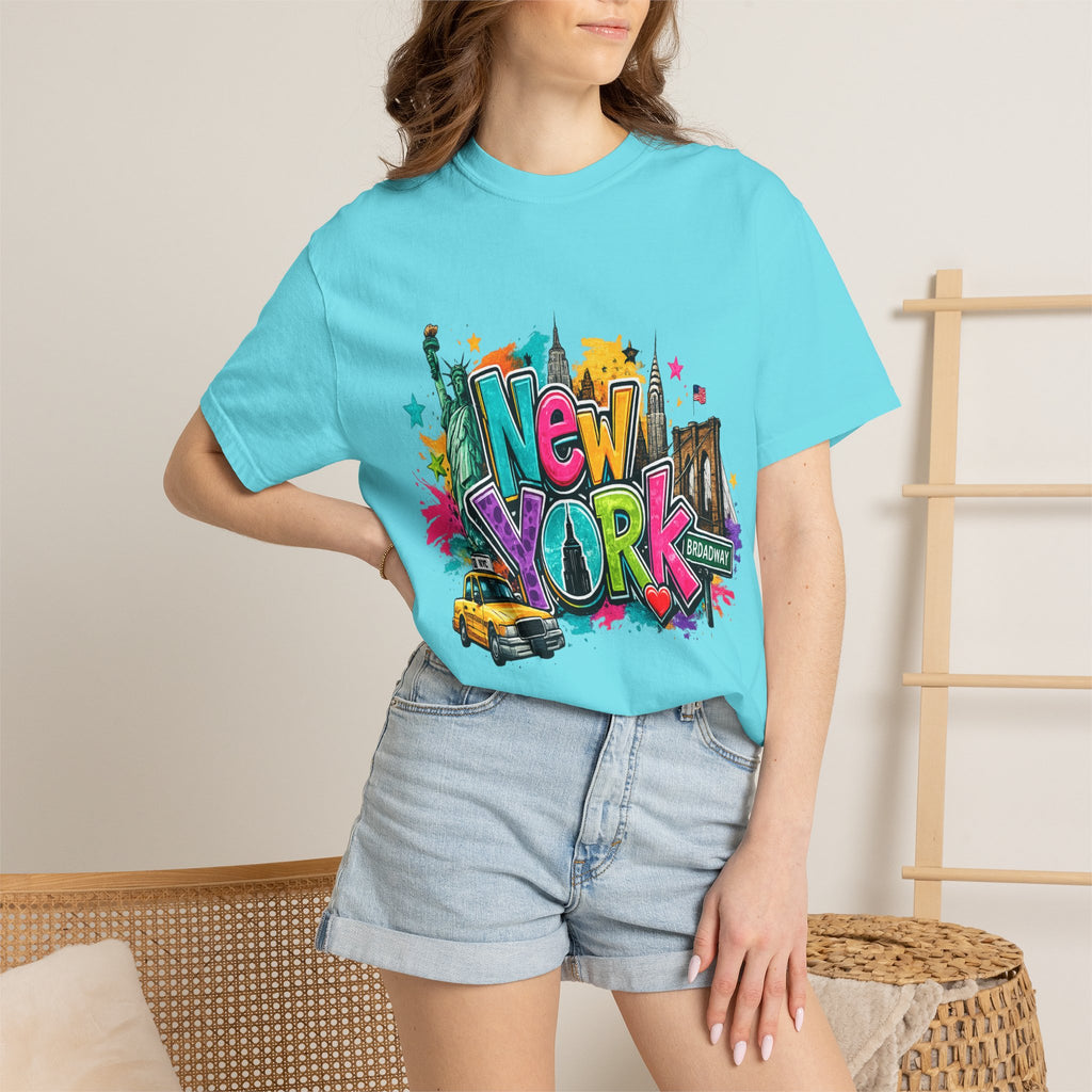 New York Graffiti Skyline T-shirt | Cityscape Taxi Brooklyn Bridge