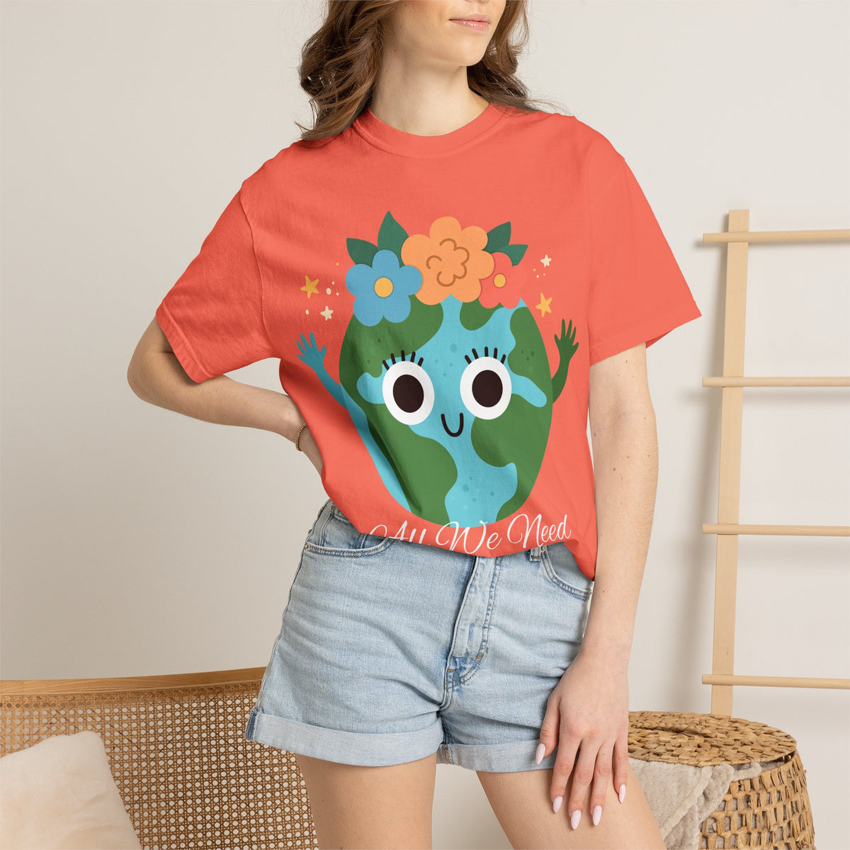 Flower Crown Earth Illustration T-shirt | Cute Planet Graphic