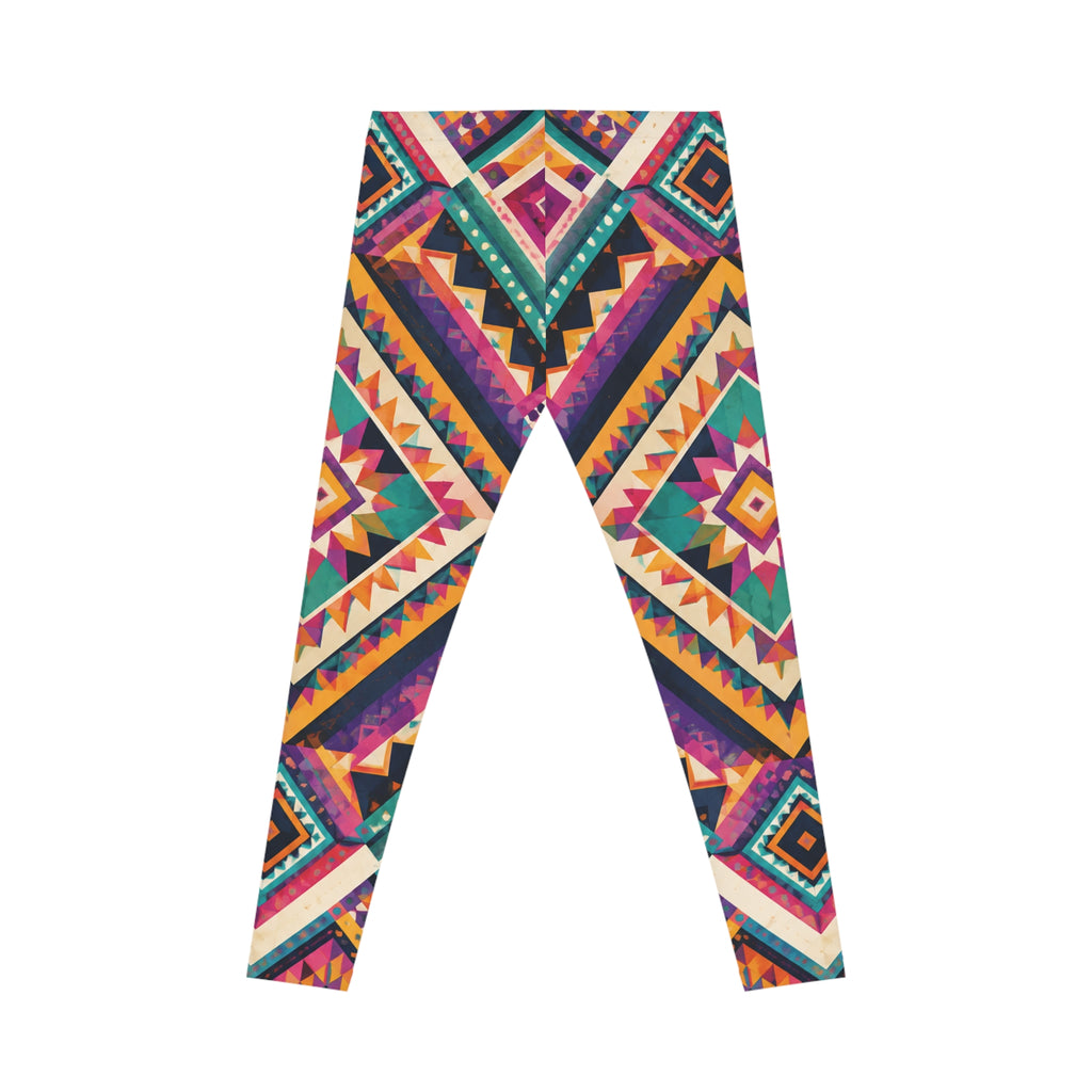 Boho Aztec Print Leggings — Colorful Geometric All-Over Print for Everyday Wear