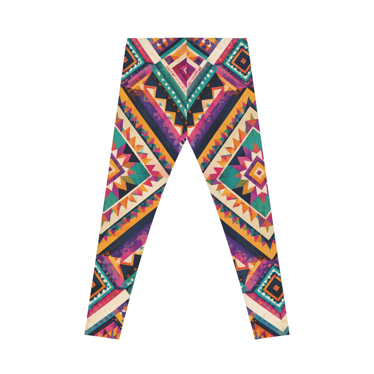 Boho Aztec Print Leggings — Colorful Geometric All-Over Print for Everyday Wear