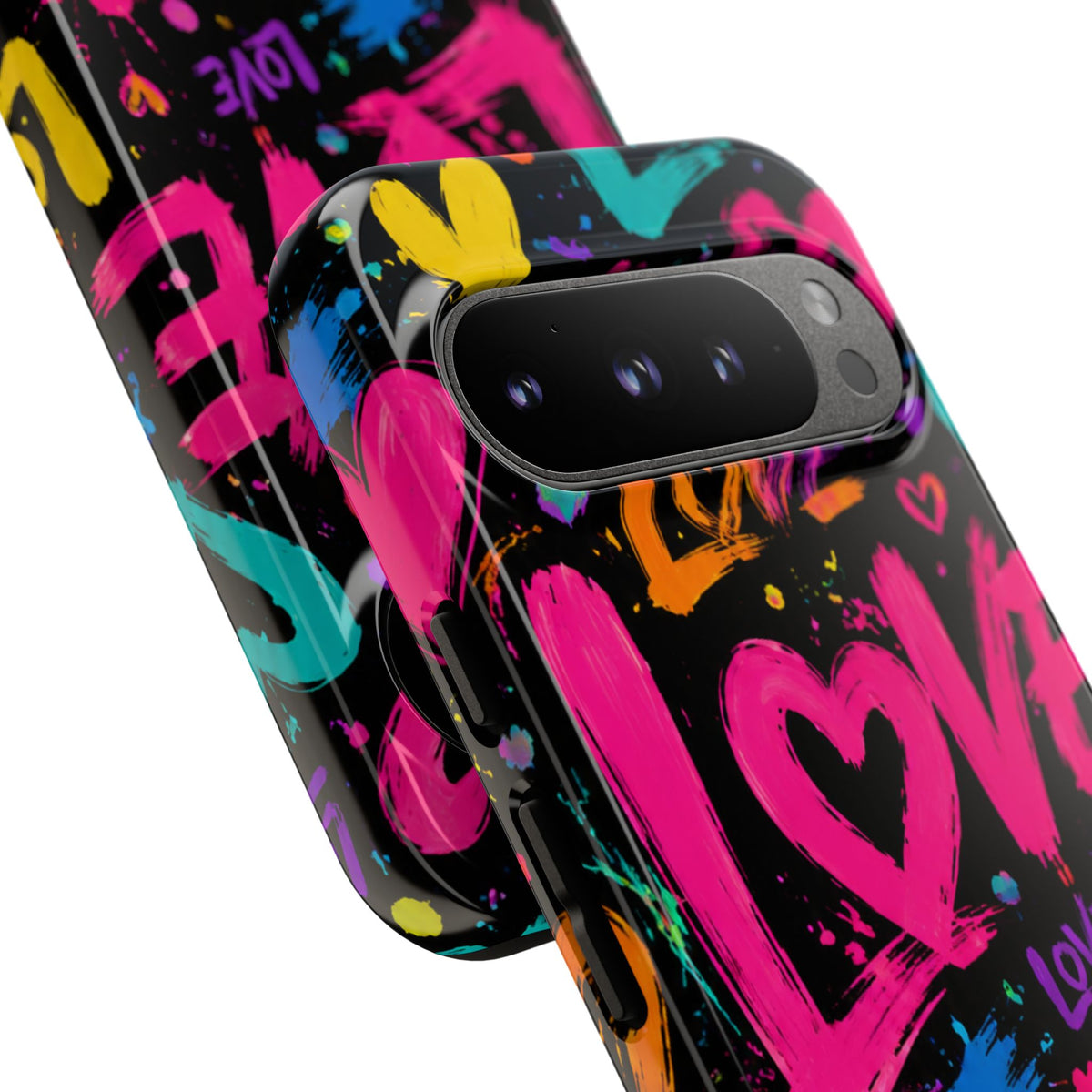 Phone Case — Neon Graffiti "Love" Hearts Protective Tough Case