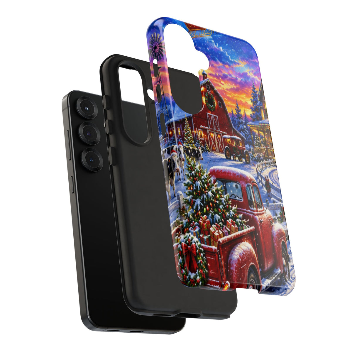 Christmas Farm Phone Case — Vintage Red Truck in Snowy Holiday Scene