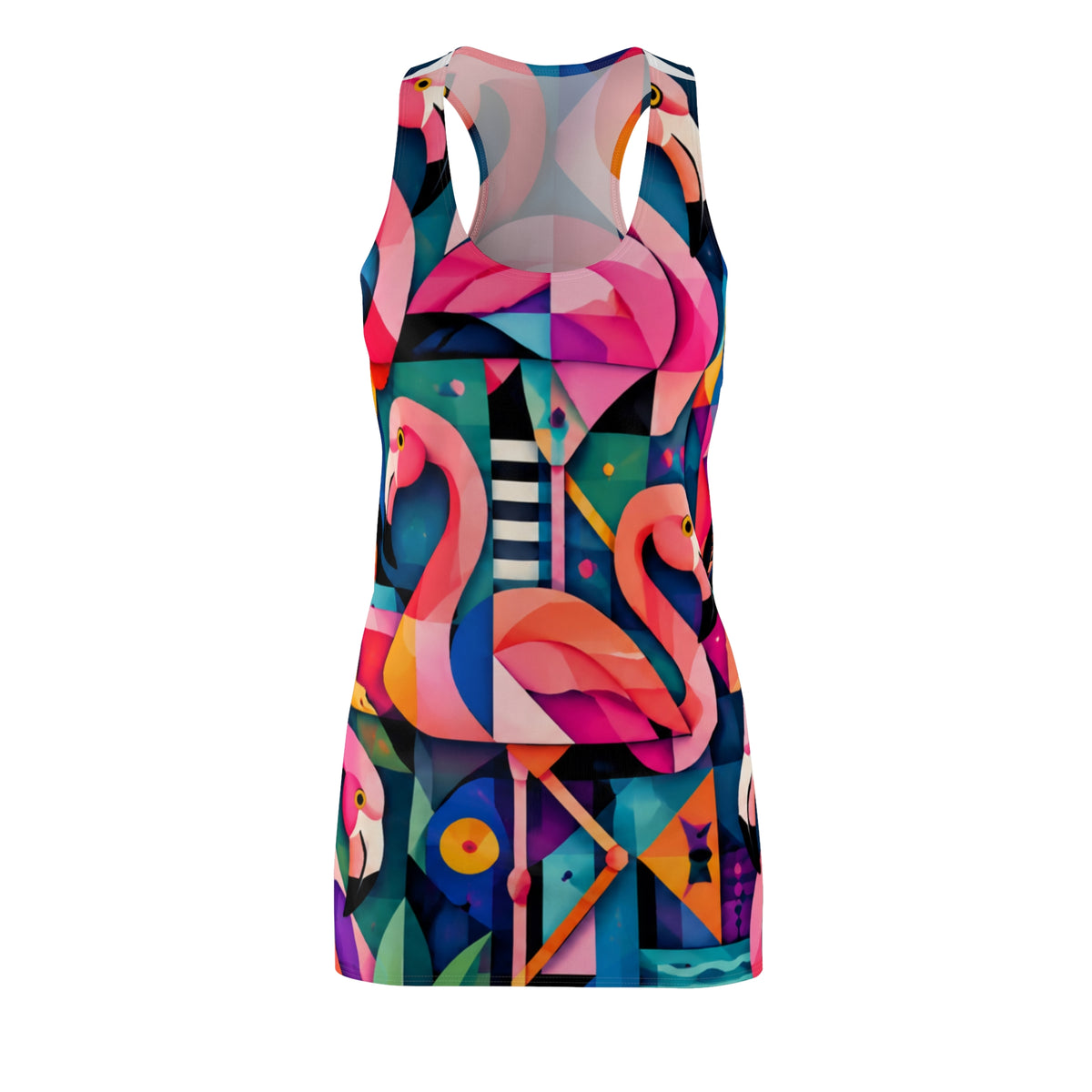 Geometric Flamingo Print Racerback Dress | Colorful Tropical Pattern