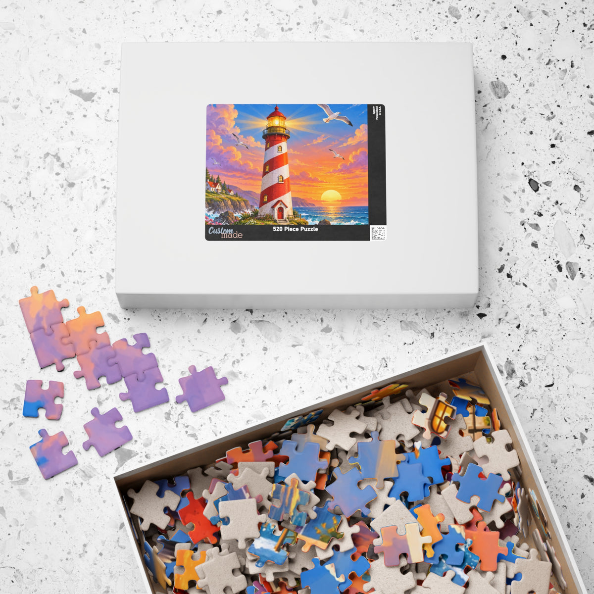 Lighthouse Sunset Seaside Puzzle 520-Piece | Scenic Ocean Jigsaw