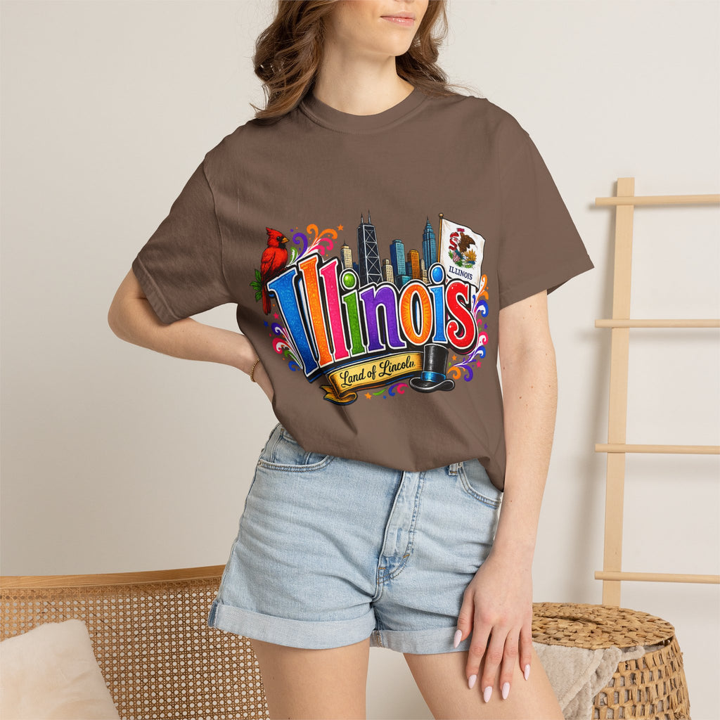 Illinois state skyline tee | Illinois T-shirt with cardinal and state flag