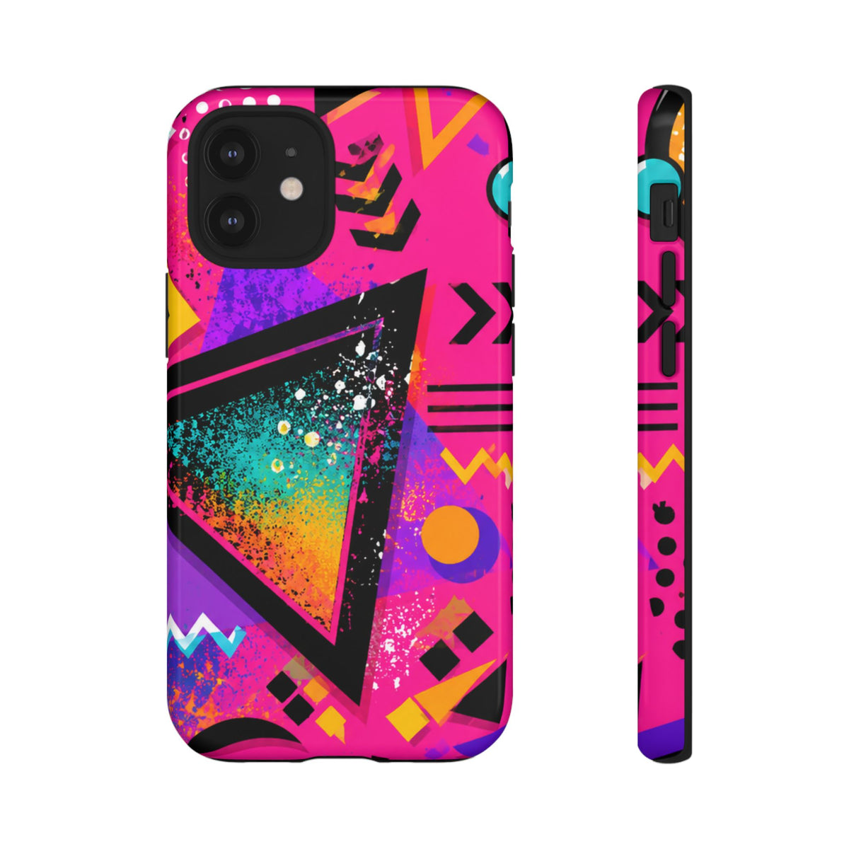 Retro 80s Geometric Phone Case — Neon Triangle Tough Case