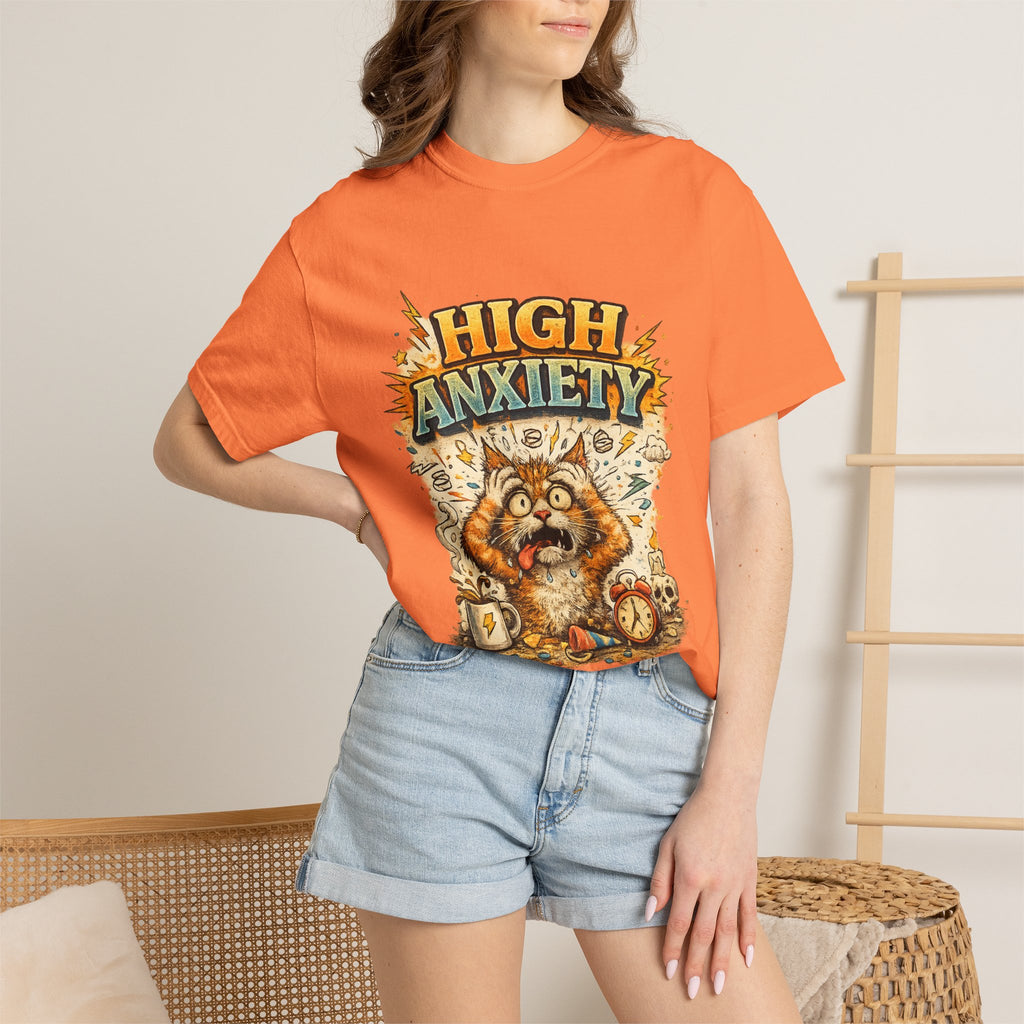 High Anxiety Cat Illustration T-shirt | Nervous Kitty Graphic Tee