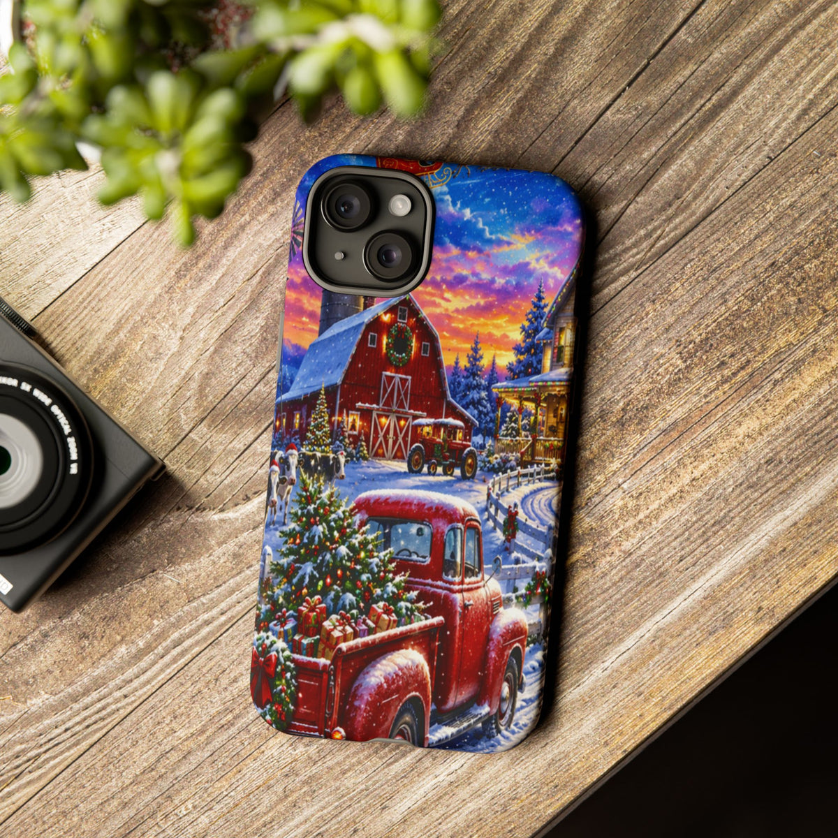 Christmas Farm Phone Case — Vintage Red Truck in Snowy Holiday Scene