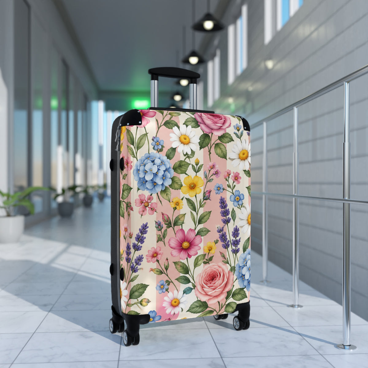 Floral Carry-On Suitcase – Pastel Watercolor Flowers Travel Luggage