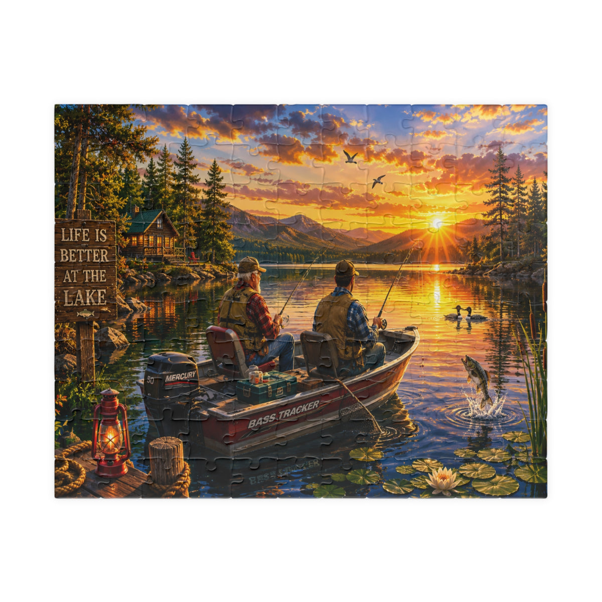 Lake Sunset Fishing Puzzle — "Life Is Better at the Lake" Scenic Jigsaw (110–1014 pcs)