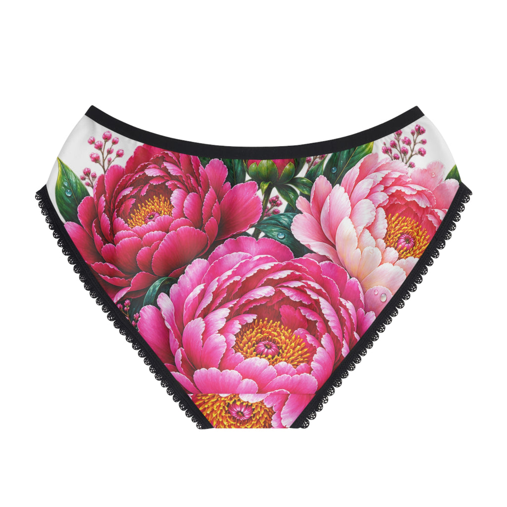 Floral Peony Women's Briefs — Pink Bloom All-Over Print Lace-Trim Underwear