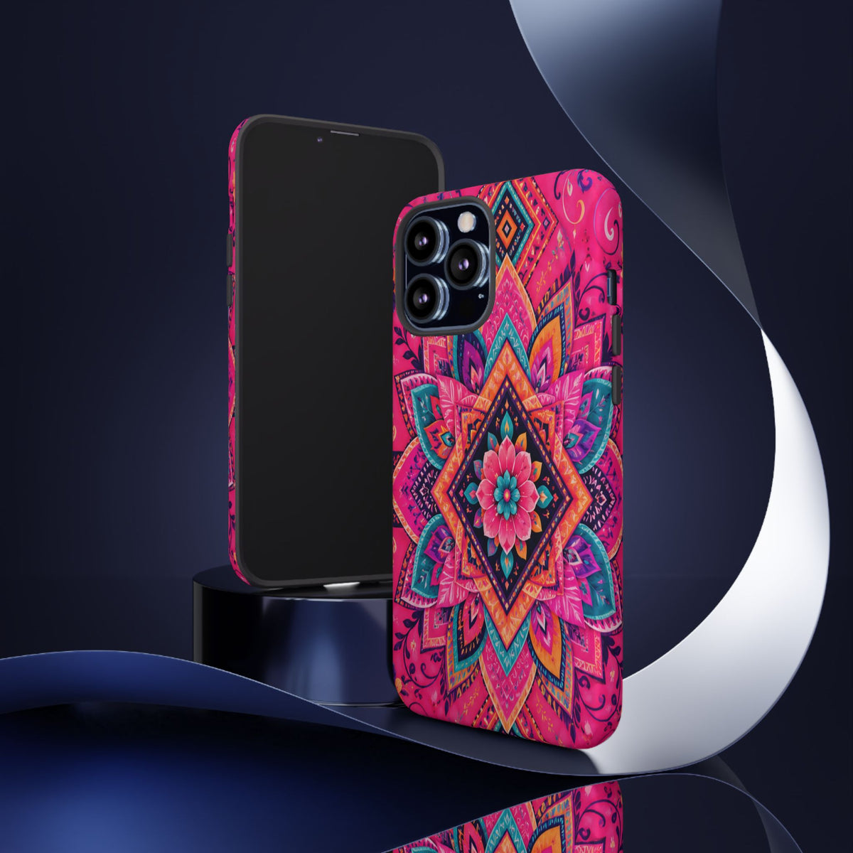 Floral Mandala Tough Phone Case — Pink Boho Protective Cover