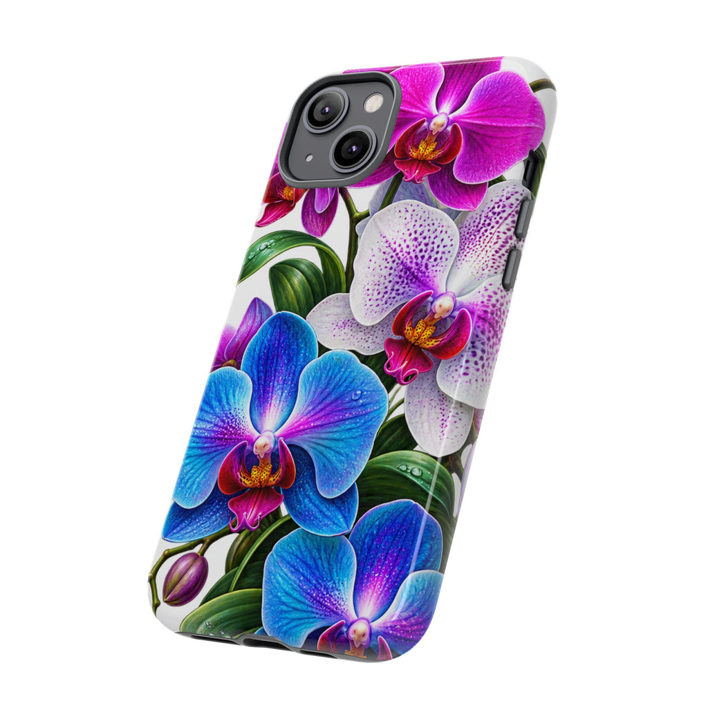Orchid Floral Tough Phone Case – Vibrant Blue & Pink Orchid Protective Cover