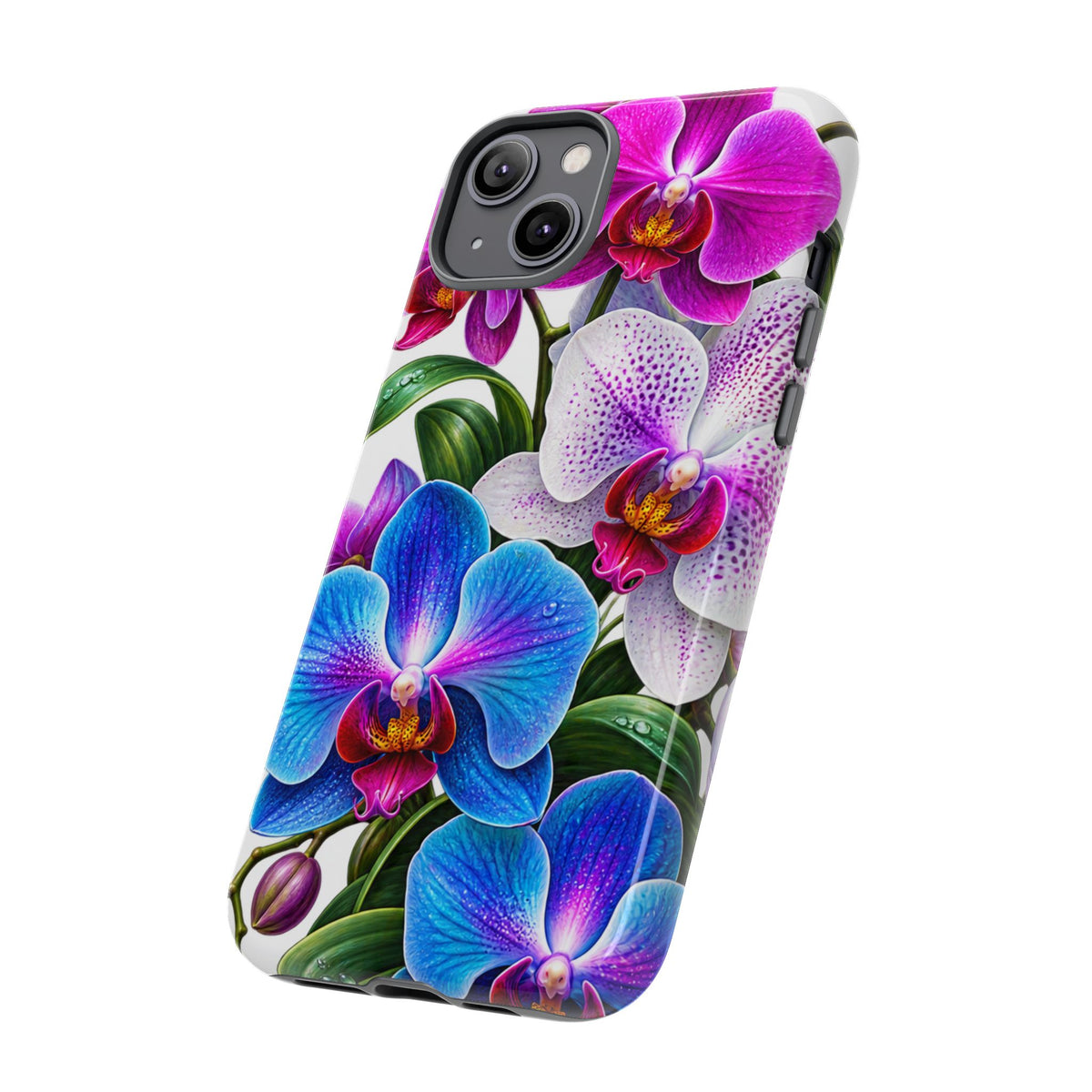 Orchid Floral Tough Phone Case – Vibrant Blue & Pink Orchid Protective Cover