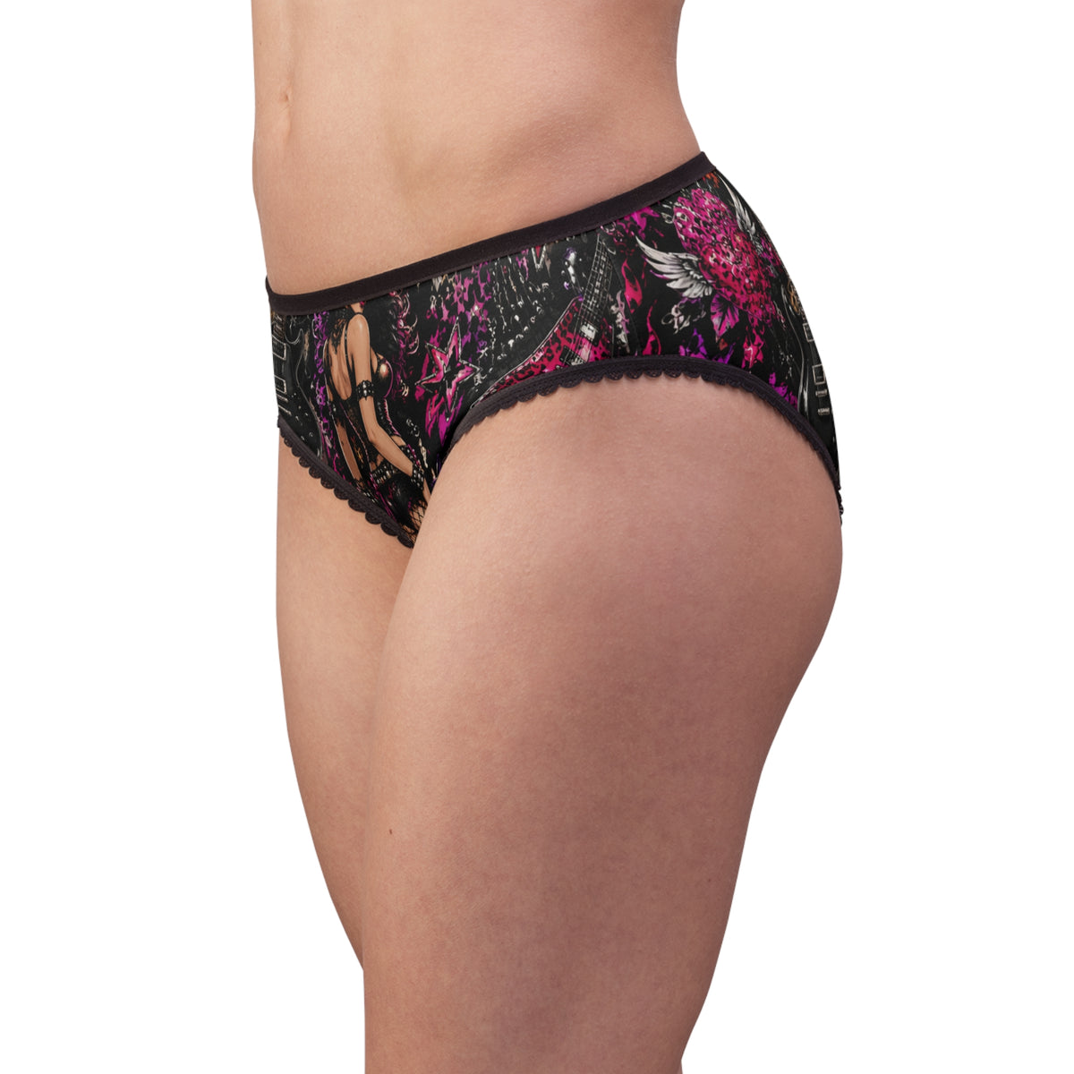 Pinup Goth Women's Briefs — Retro Rockabilly Pin-Up Lingerie with Roses & Stars