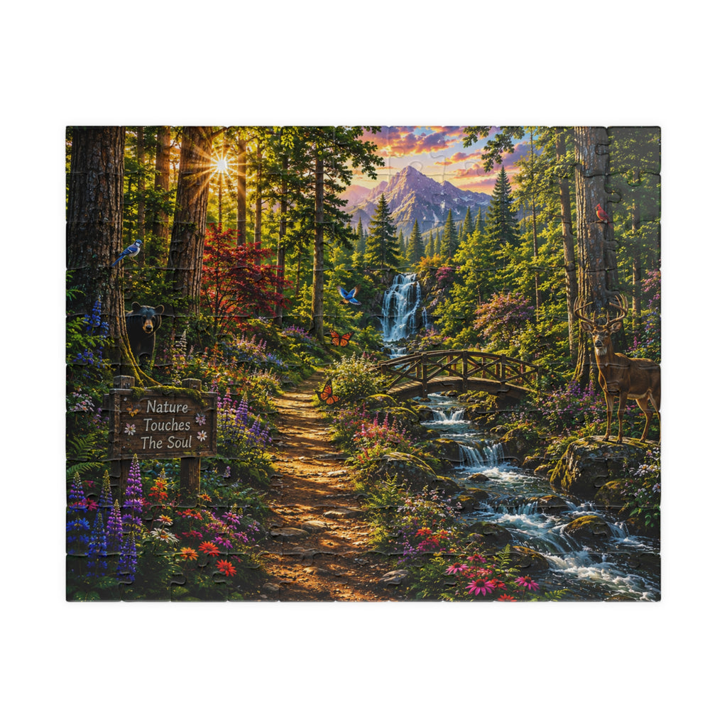 Scenic Forest Waterfall Jigsaw Puzzle — "Nature Touches the Soul" (110–1014 pcs)