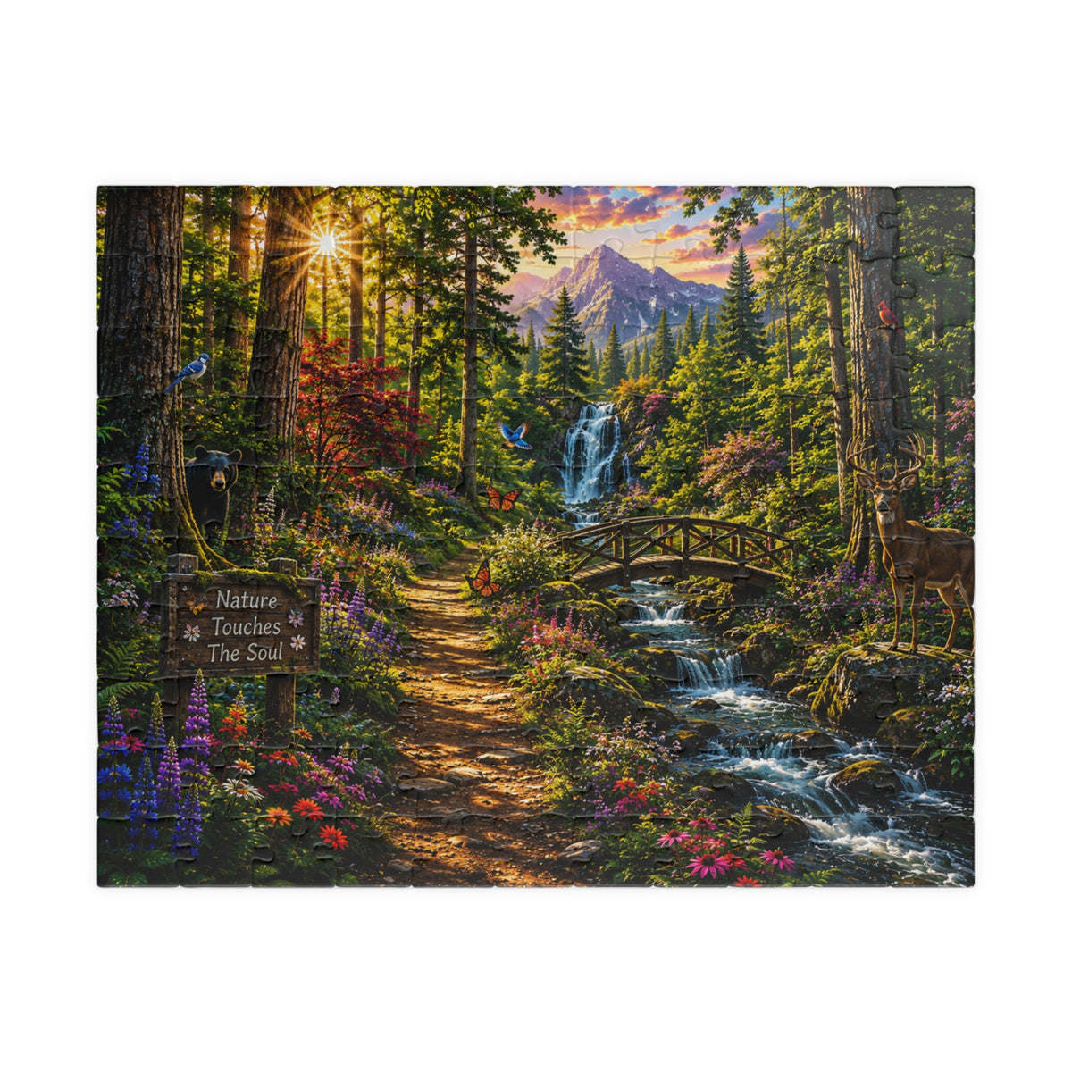 Scenic Forest Waterfall Jigsaw Puzzle — "Nature Touches the Soul" (110–1014 pcs)