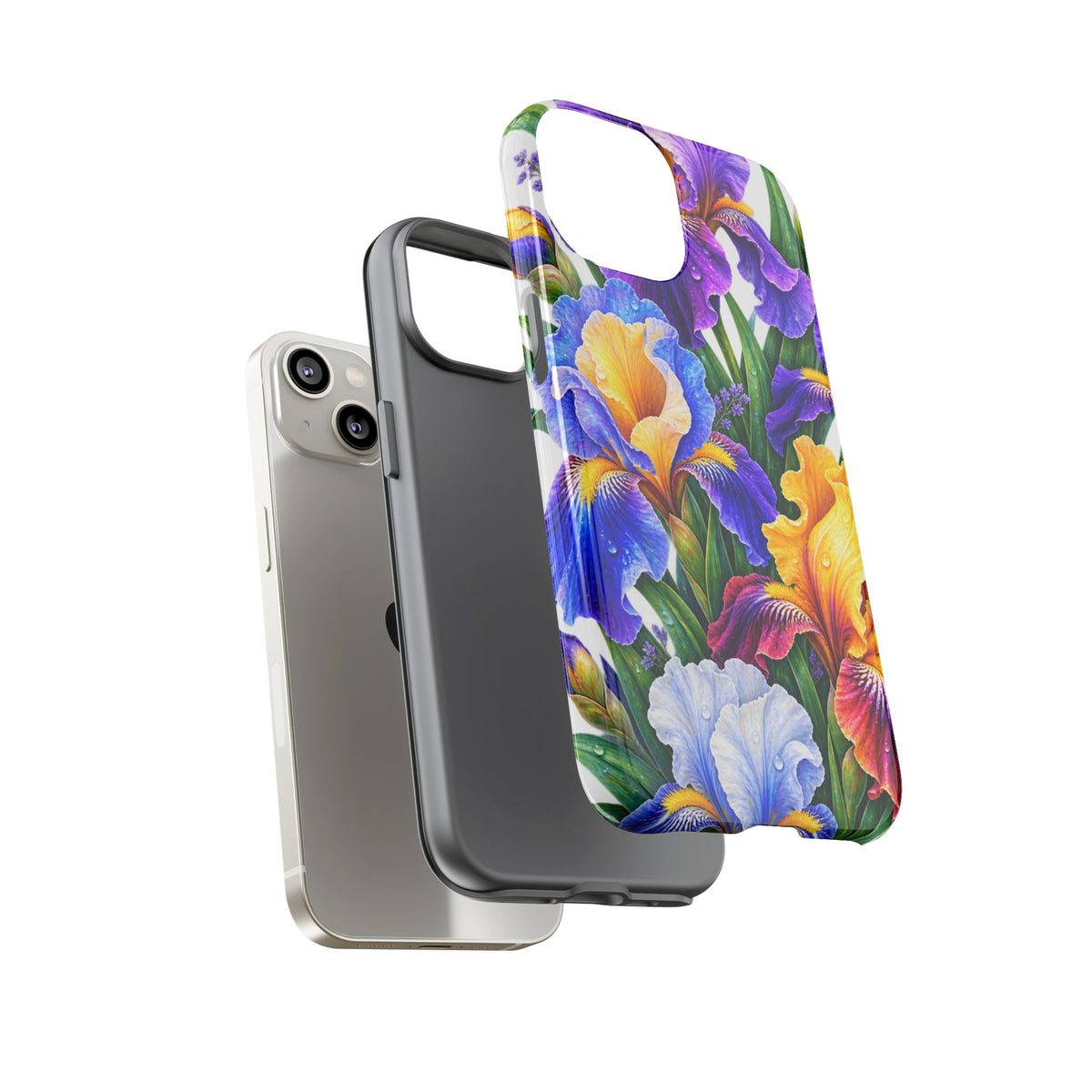 Floral Iris Tough Phone Case — Colorful Watercolor Iris Protective Cover