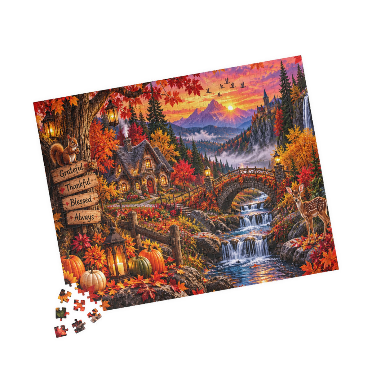 Autumn Cottage 520/1014-Piece Jigsaw Puzzle — Grateful Thankful Blessed Fall Scene