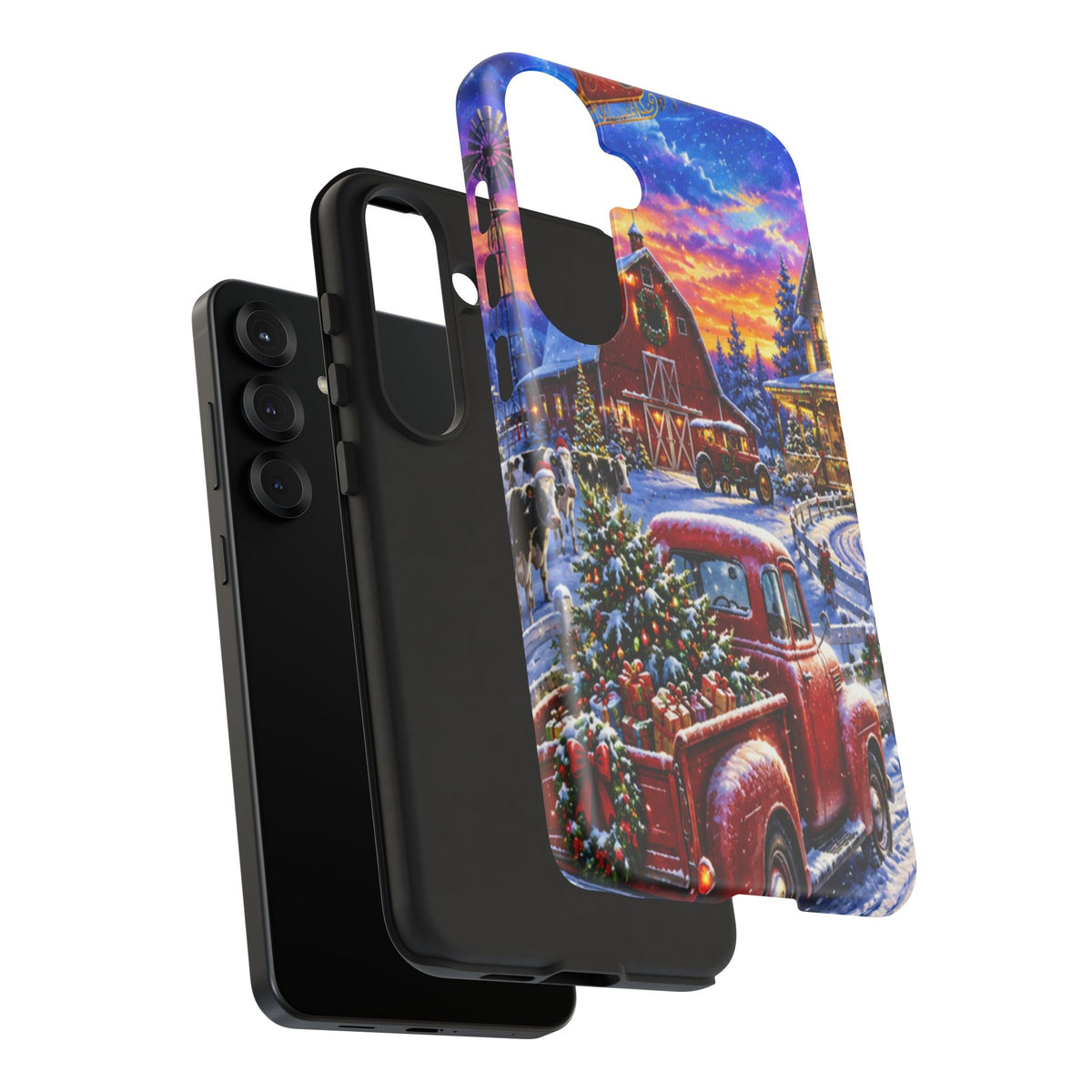 Christmas Farm Phone Case — Vintage Red Truck in Snowy Holiday Scene